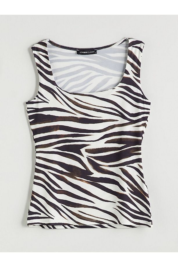 LCW Kare Yaka Zebra Desenli Kadın Atlet - 5