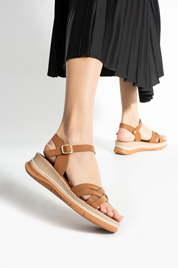 Tan Cross Strap Casual Women's Sandals