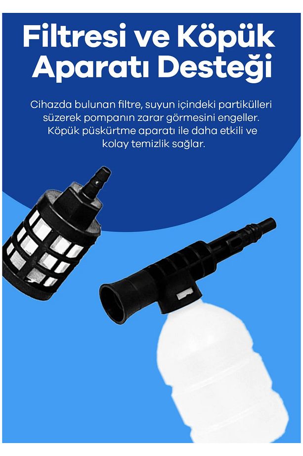Şarjlı Yüksek Basınçlı Araç ve Bahçe Yıkama Makinesi, 2 Batarya, Köpük, 5m Hortum - 5