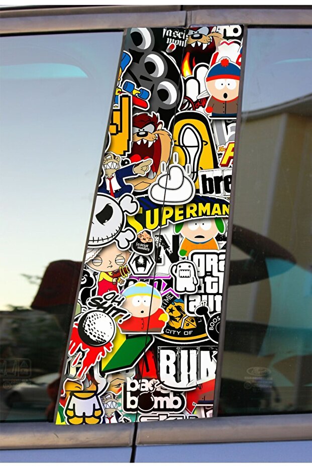 Supreme Printed Car Door Post Covering Foil Sticker Set of 2 (Right & Left)