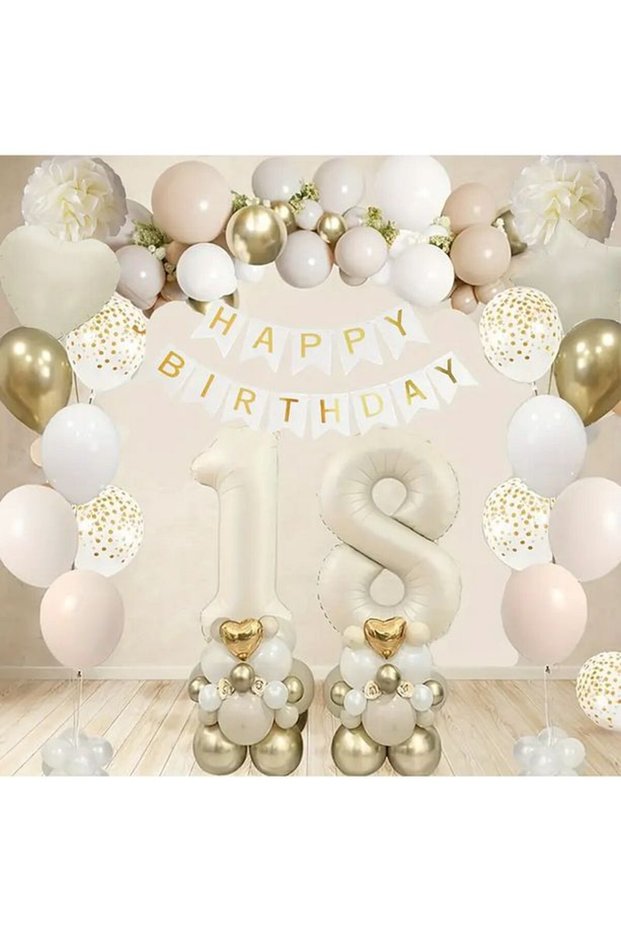 Young Child Adult Happy Brithday Age Number Gold and Sand Beige Birthday Party Celebration Set Ornament