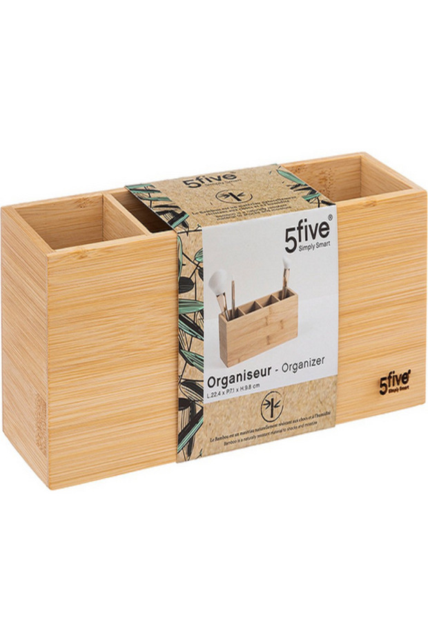 Rectangular Bamboo 4 Compartment Make-Up Organizer - 3