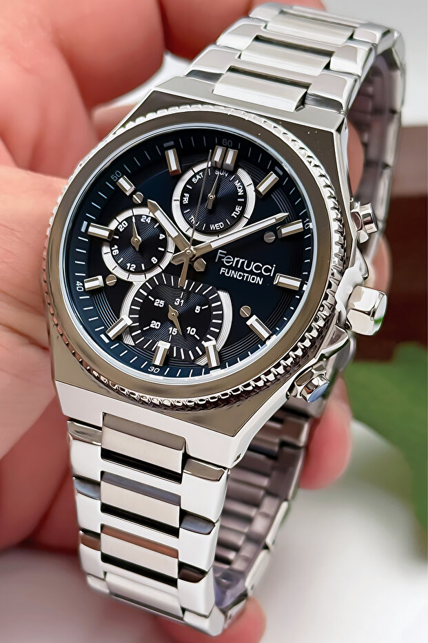 Function Men's Wrist Watch Steel Case & Steel Band Silver-Blue Zmfer186