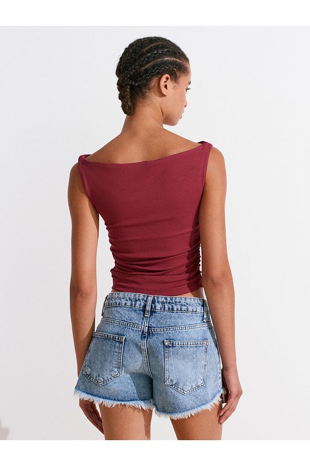 72014 Kar Yıkama Kısa Denim Şort-Mavi - 2