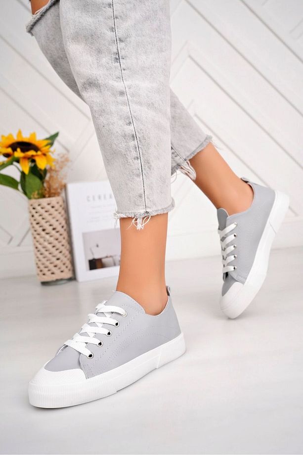 Gri Rahat Kalıp Bağcıklı Ortopedik Tabanlı Lcw Sneaker Yürüyüş Ayakkabısı - 3
