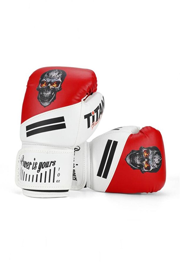 Red White Skull Patterned Boxing Gloves
