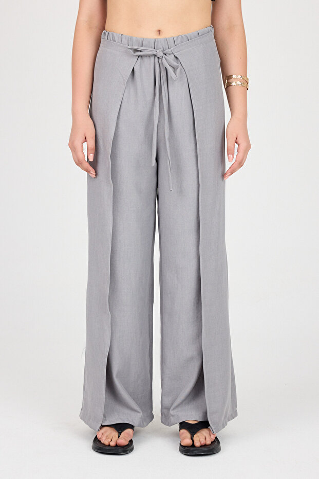 Linen Shalwar Trousers with Tie Detail and Slits