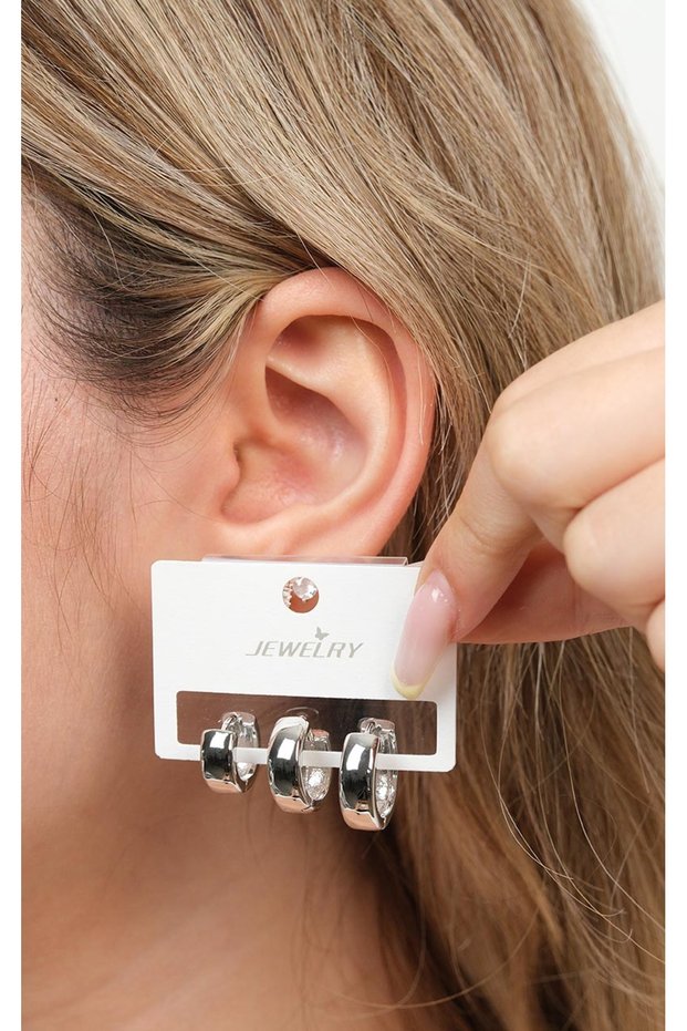 Women's White Color Stainless Steel Hoop Earrings Set of 3