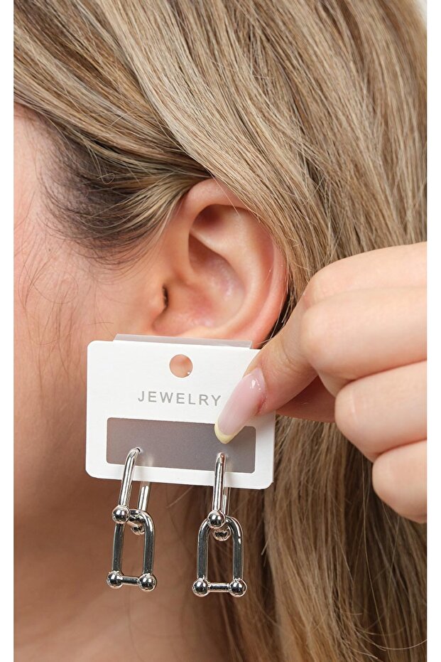 Gray Color Stainless Steel U-Link Dangle Women Earrings