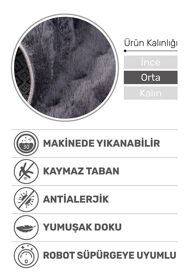 Puffy Bubble Antrasit Halı Ve Yolluk | Ekstra Yumuşak, Kaymaz, Yıkanabilir, Dökülme Yapmaz - 2
