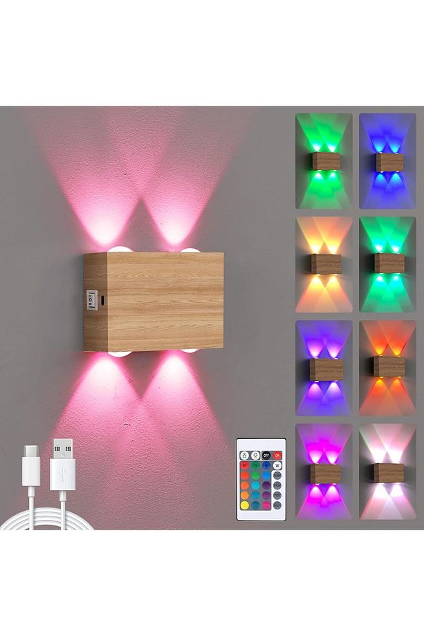 RGB LED Kablosuz Duvar Apliği, Kısılabilir, kumandalı,4 W, USB ile şarj edilebilir pilli, 4000 mAh - 1