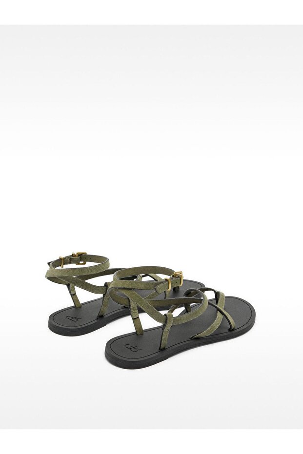 Çapraz Bantlı Deri Sandalet - 4