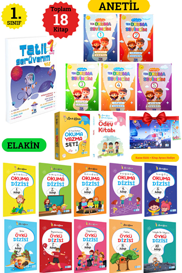 1. Sınıf ANETİL Yeni Müfredat Tek Okuma Sevincim+ Elakin Okuma Yazma Seti+ Yaz Tatil Kitabı - 1