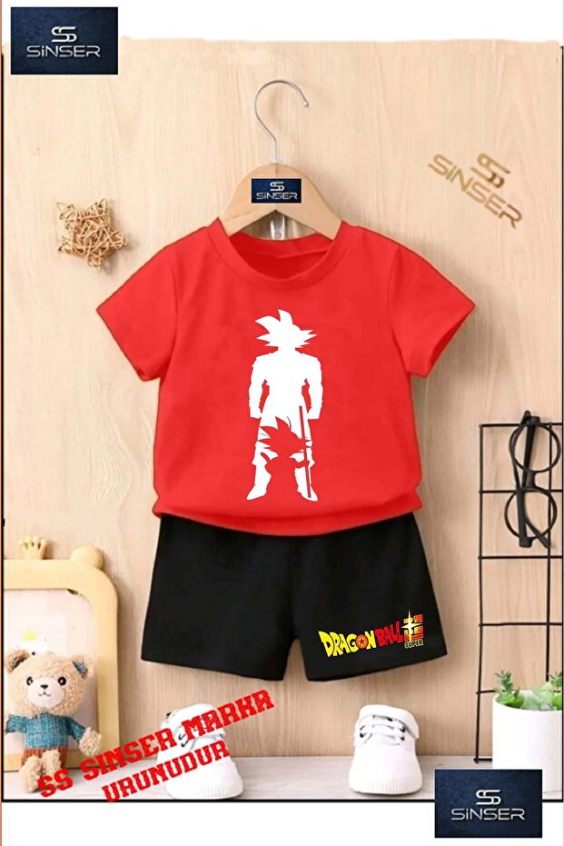 Children's Unisex “Goku Standing White Shadow“ Custom Printed Crew Neck T-Shirt - Shorts Set