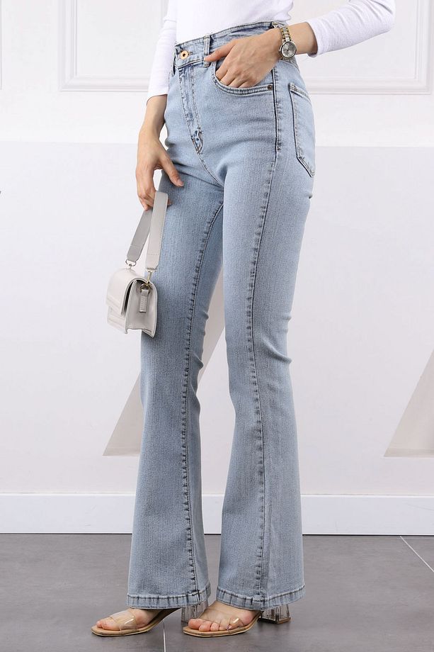 Açık Mavi Yüksek Bel İspanyol Paça Jeans Pantolon - 2
