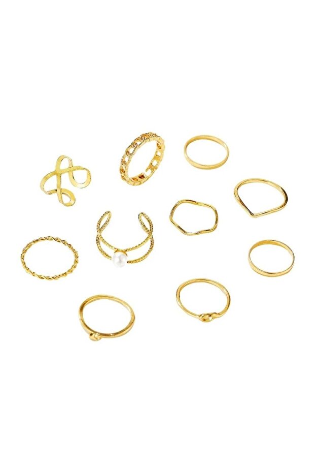 10-Piece Gold-Tone Minimalist Ring Set