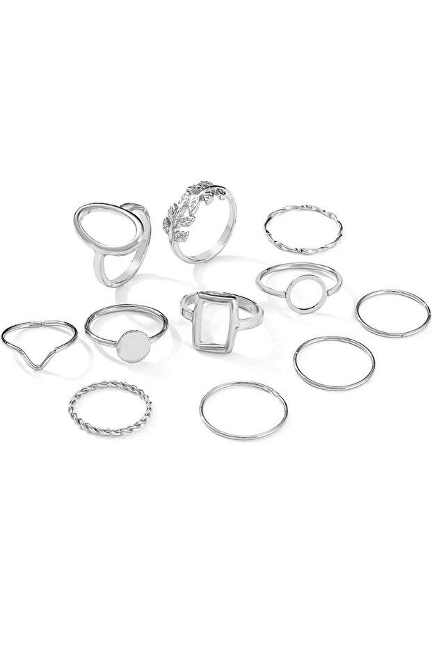 11 Pcs Silver-Tone Minimalist Geometric Ring Set
