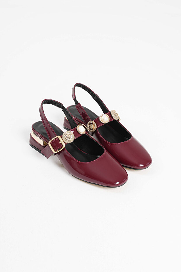 Bomb Para Accessory Square Toe Gold Heeled Patent Leather Women's Shoes