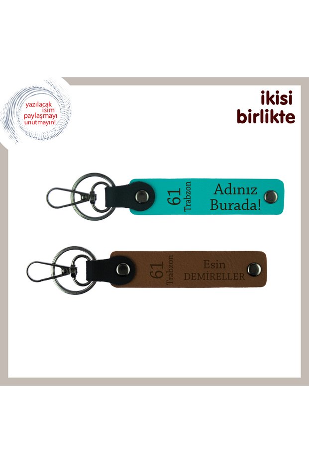 A Gift You Can Share with Your Love, 61 Trabzon Themed Leather Keychain Set, Dark Turquoise-A Brown