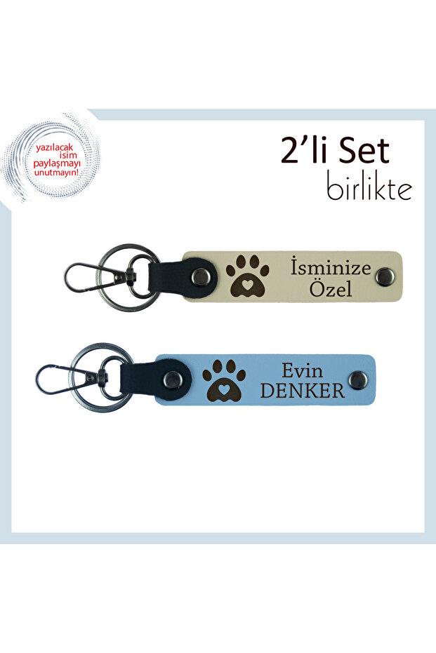 Design That Presents Animal Love in Its Most Elegant Form, Heart Paw Pattern Keychain Set, S Coffee-Blue
