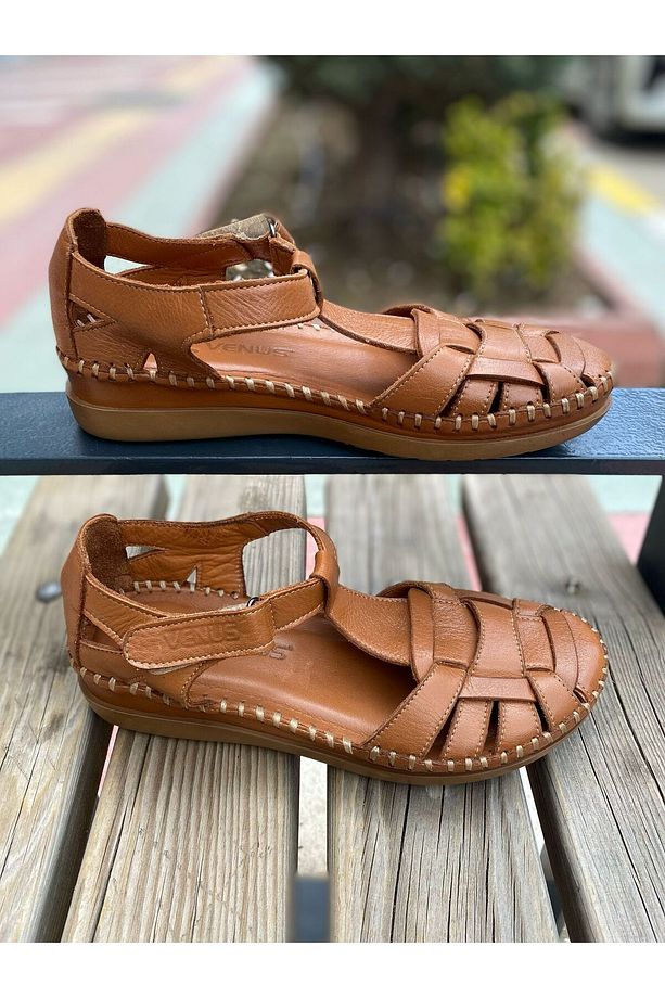 240335030 Günlük Yumuşak Hakiki Deri Sandalet Taba Deri - 8