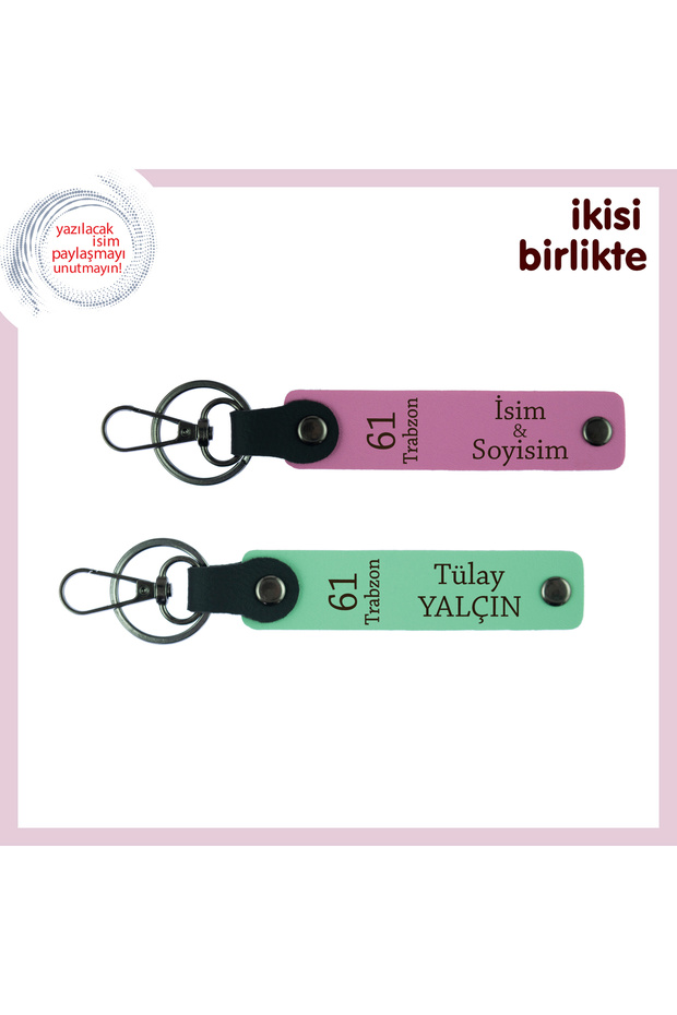A Keepsake to Extend to Your Cousin, 61 Themed Leather Keychains Set of 2, Name Writable, Pink-Light Green