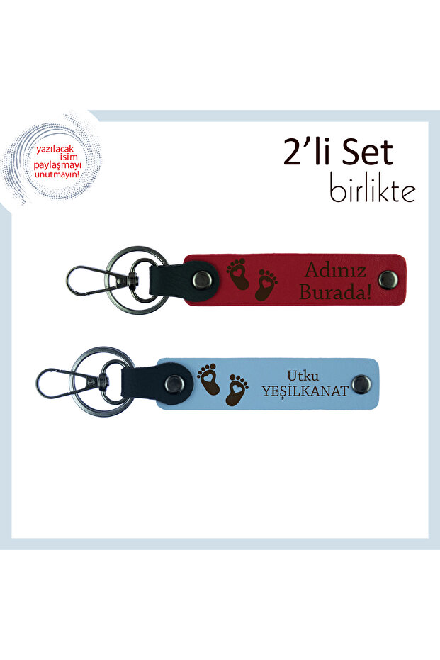 Heart Foot Patterned Keychain Set, Red-Sky Blue, Distinguished Gift for Women Who Have Just Given Birth