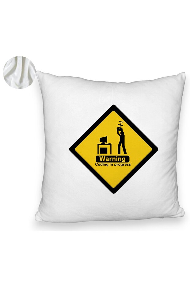 Fluffy Pillowcase, Coding In Process Pattern, 40x40 Cm, White - 2
