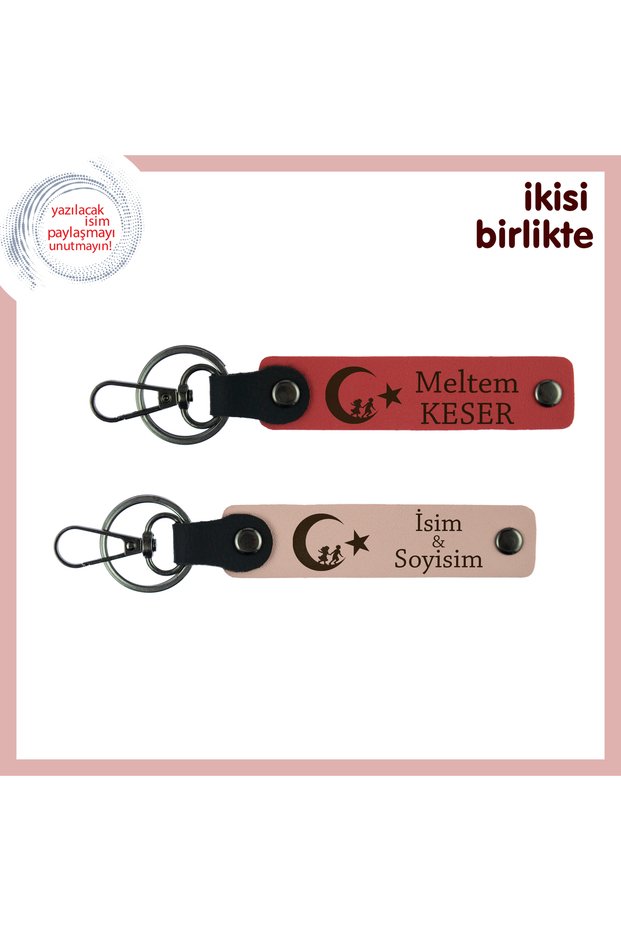 Original Gift for Aunt – Child and Crescent Star Themed Personal Keychain Set, Pomegranate Flower-Kitten Mouth