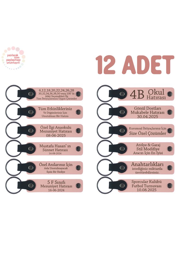 Personalized Leather Souvenir Keychain, Powder, Prepared as a Remembrance of the End of the Period, Set of 12
