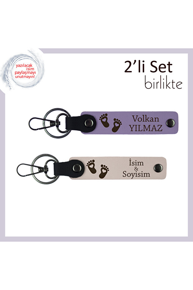 Meaningful Gift for a Father, Heart Foot Patterned Leather Set, Purple Violet-Powder