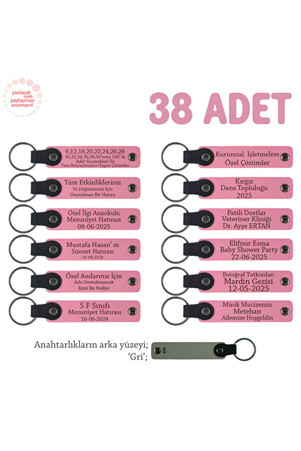 Set of 38, Personalized Leather Keychain, Pink & Gray, Bulk Gift Distribution to Teachers