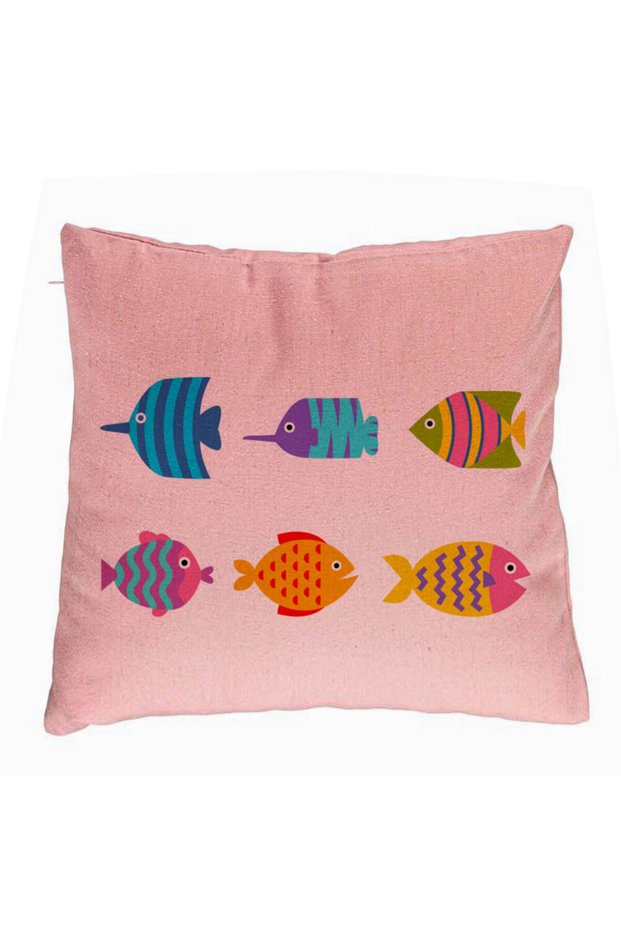 Pillowcase, Multicolored Fish Pattern, 40x40 Cm, Pink