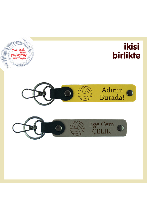 Volleyball Motif Leather Keychain Team, Yellow-Ash Gray, Meaningful Gift for Sportmen Woman