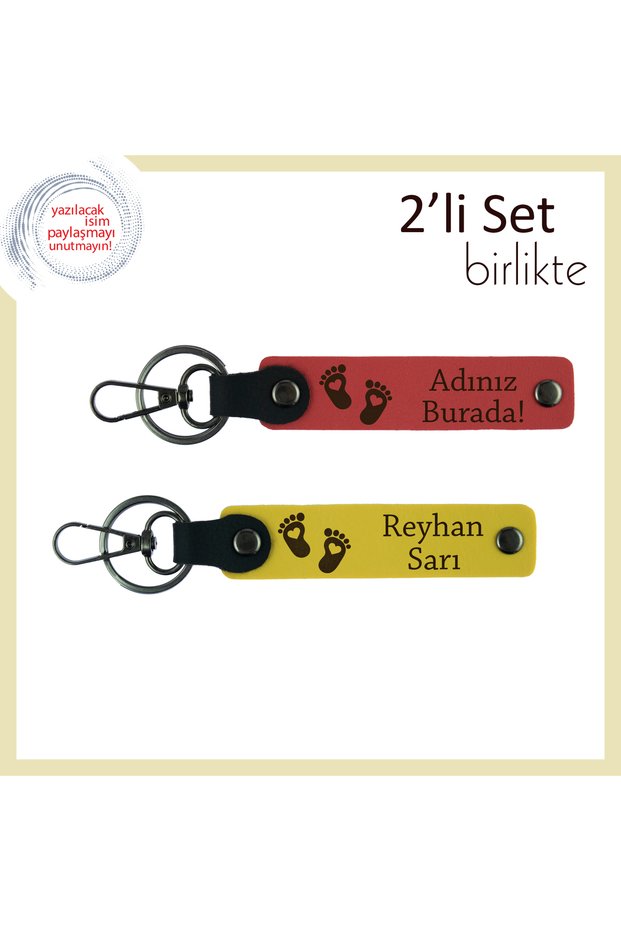 Cute Gift for Baby Girl Owner to Mom, Heart Foot Motif Leather Keychain Set, Pomegranate Flower-Yellow