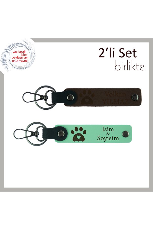 Lasting Keepsake for Those Who Have a Special Bond with a Cat, Paw and Heart Motif Keychain, Dark Brown-Light Green