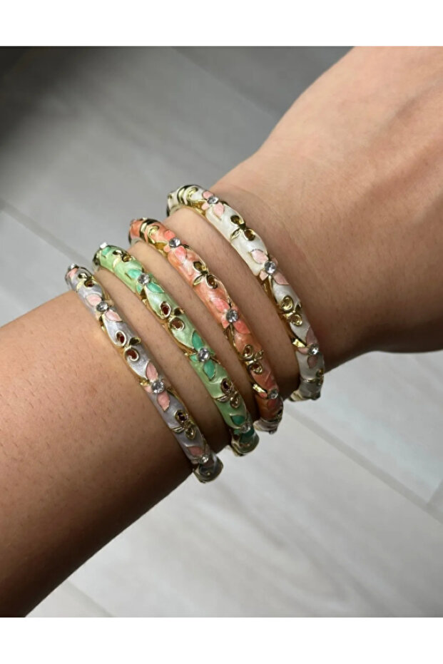 Trendy Steel Bracelet with Enamel Stone Motif Random Selection