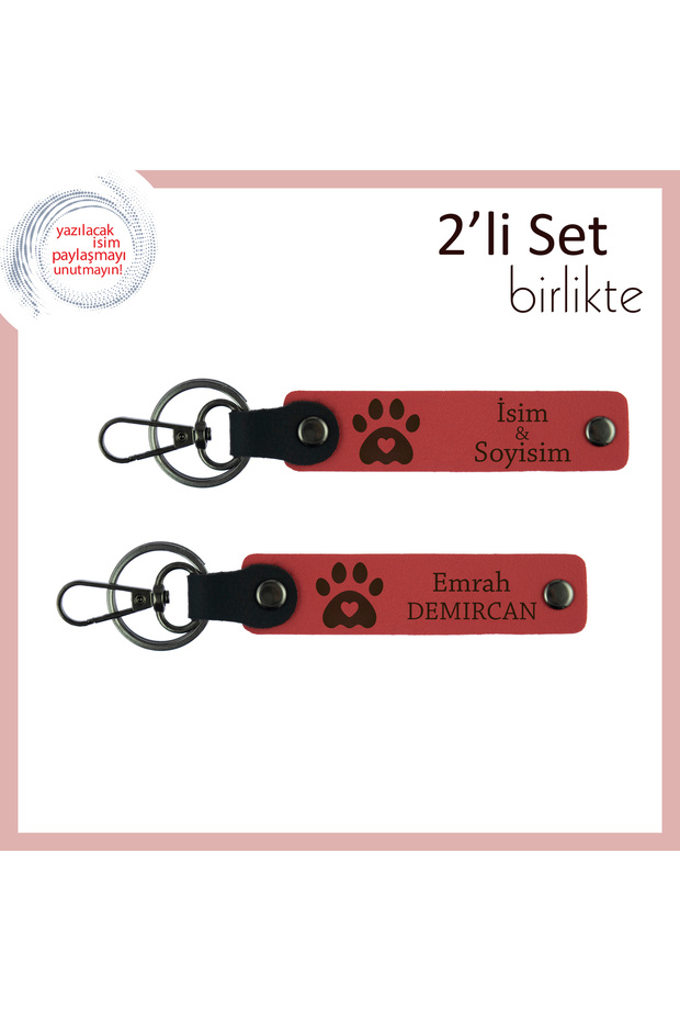 Set Carrying Love for Pets, Heart Paw Motif Keychain Set, Pomegranate Flower-Pomegranate