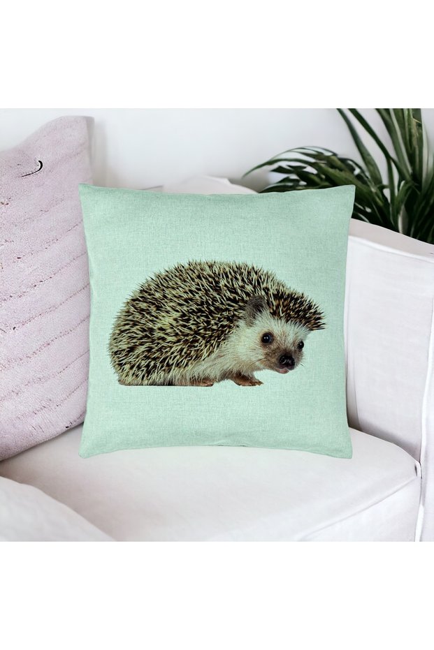 Pillowcase, Hedgehog Pattern, 40x40 Cm, Mint Green