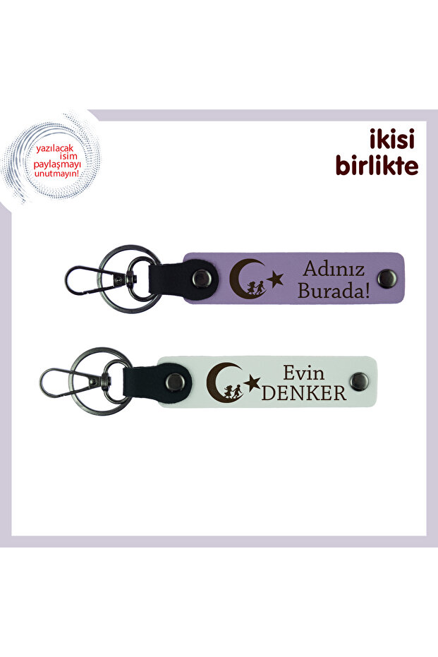 Personal Touch Child and Crescent Star Keychain Set – a Unique Gift Option, Purple-White
