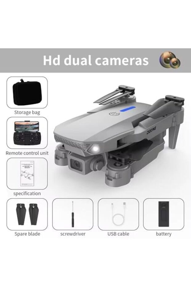 E88 Foldable Drone with 8K HD Dual Camera, Altitude Hold, and Compact Design, gray - 3