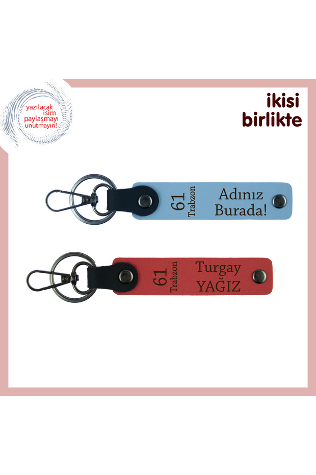 Nation to Visit after Years, 61 Trabzon Written Keychain Set, Sky Blue-Pomegranate Flower