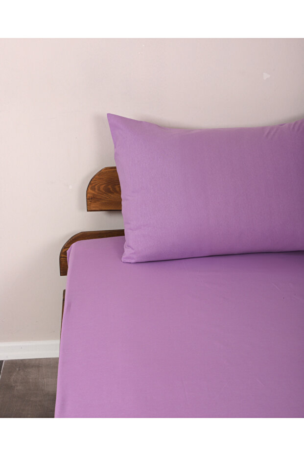 Fitted Cotton Fabric Bed Sheet and Pillowcase Set-Elastic-Fade Resistant-Purple