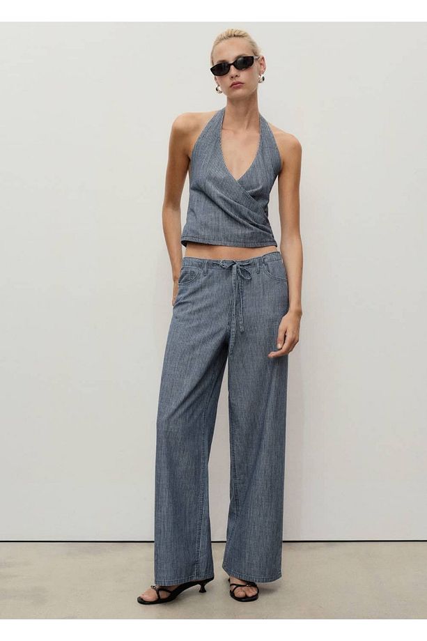 Çizgili çapraz denim top - 2