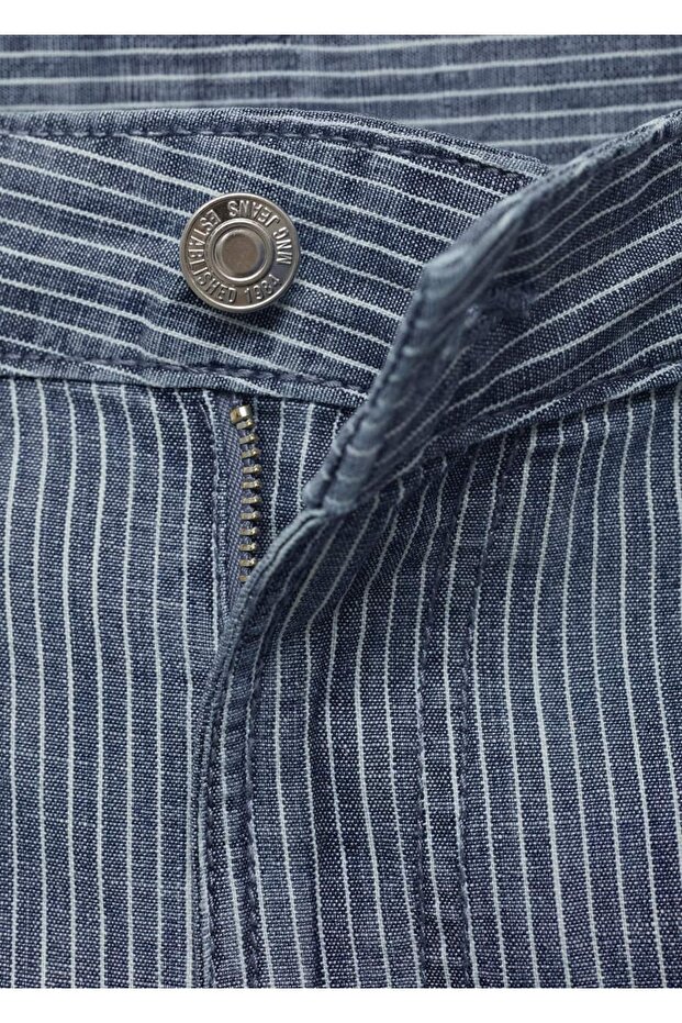 Çizgili pileli denim şort - 8