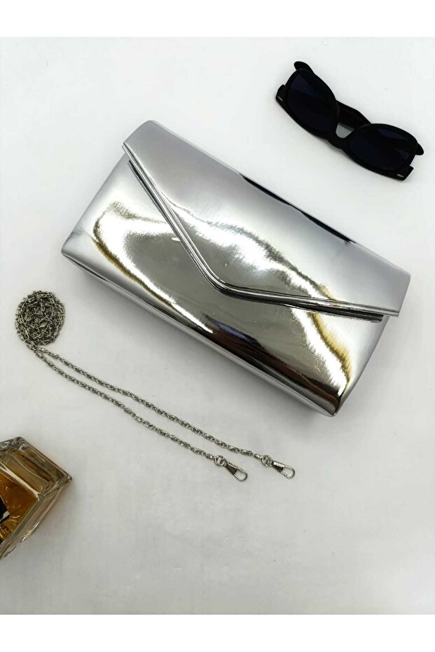 Envelope Model Women's Silver Patent Leather Strap and Handbag