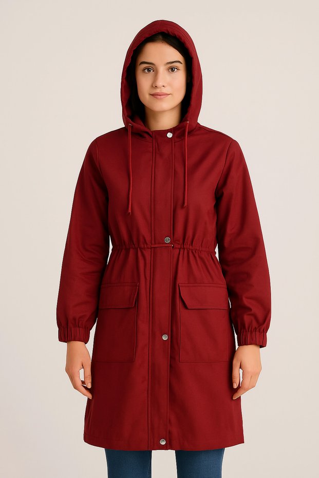 La Bordo Women's Trench Coat with Hood, Elastic Waist, and Pockets