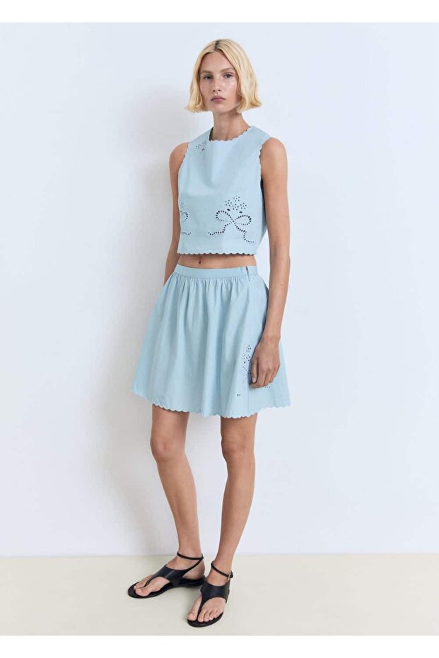 İşlemeli crop bluz - 1