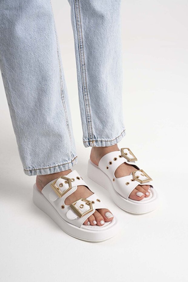 Lluxury Double Gold Buckle Daily Comfortable Stylish Accessory Women's Slippers