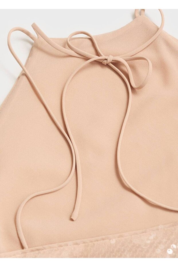 Halter yaka payetli elbise - 7